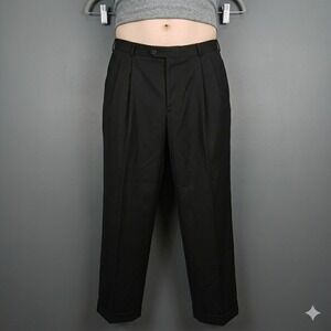 Neiman Marcus Pleated Dress Pants 100% Wool Made in Canada Cuffed Black Size 40